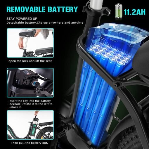 HITWAY Vélo Électrique 20" VTT Fat Bike Electrique Adulte Pliable-Batterie 36V/11.2Ah Moteur 250W-Max.Portée 35-90km-Shimano 7 Vitesses – Image 2