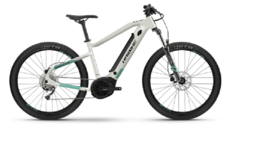 VTT Electrique Semi-Rigide Haibike HardSeven 5 27.5'' 500Wh Shimano Alivio M3100 9V Blanc Miel / Bleu Turquoise 2022