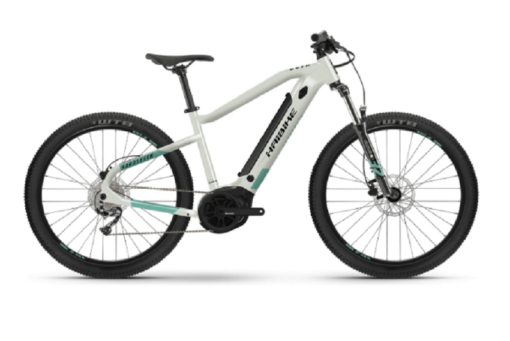 VTT Electrique Semi-Rigide Haibike HardSeven 5 27.5'' 500Wh Shimano Alivio M3100 9V Blanc Miel / Bleu Turquoise 2022
