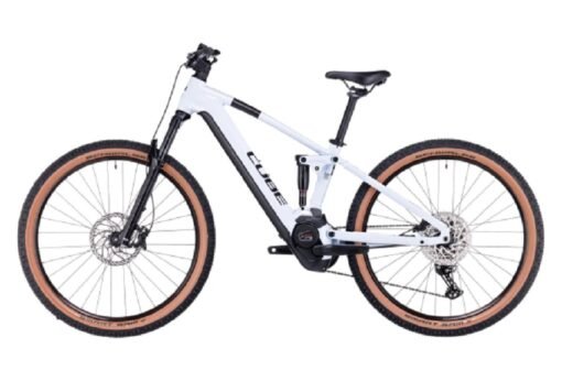 VTT Électrique Tout-Suspendu Cube Stereo Hybrid 120 Pro 750 Shimano Deore 12V 750 Wh 29'' Blanc Flash 2023