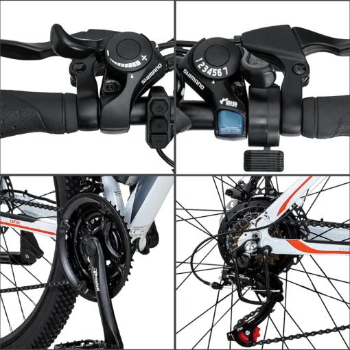 VTT électrique Fafrees Hailong One 250W 26" 10Ah 25km/h 90km Blanc rouge – Image 3