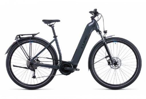 Vélo de Ville Électrique Cube Touring Hybrid One 500 Easy Entry Shimano Alivio 9V 500 Wh 700 mm Gris Bleu 2022