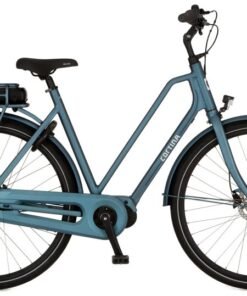 Vélo de ville électrique hollandais moteur central CORTINA E-Foss N8 cadre bas bleu
