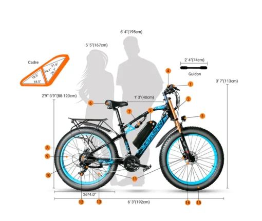 VTT électrique Cyrusher XF900 750W 17Ah fatbike jaune – Image 6