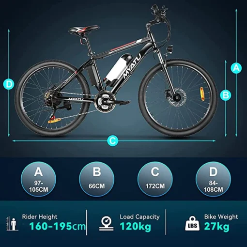 VTT électrique ESKUTE 26 Pouces Dérailleur Shimano 21 Vitesses – Image 3