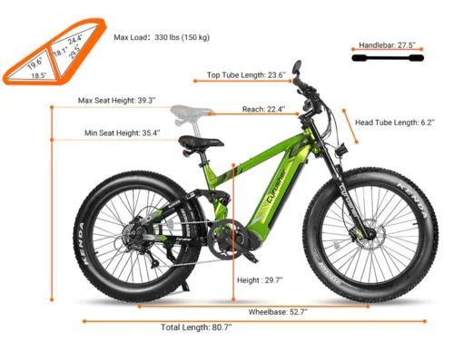 VTT électrique Cyrusher Ranger Vélo électrique tout-terrien 750W 20Ah vert – Image 5
