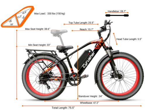 VTT électrique Cyrusher XF650 750W 16Ah rouge – Image 6