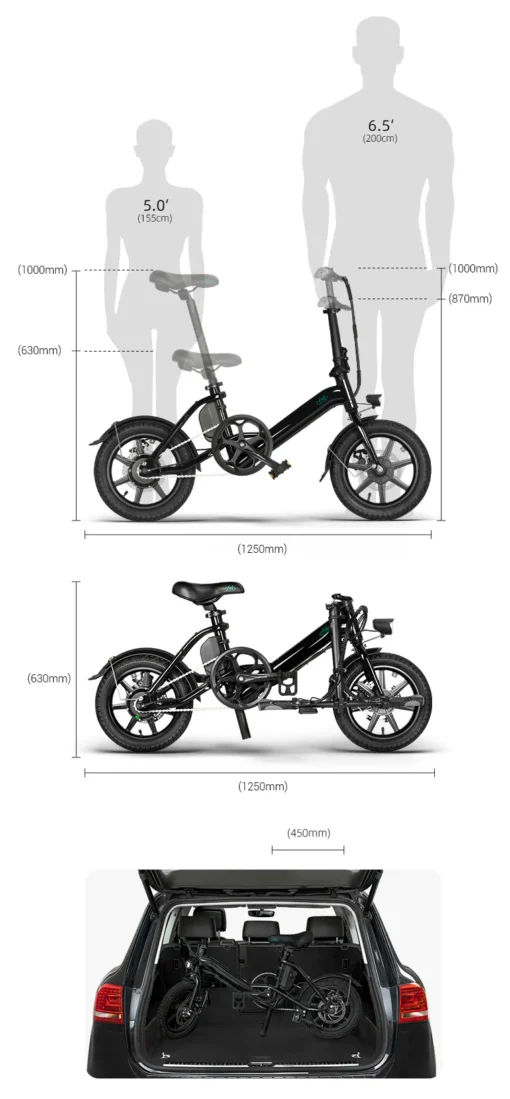 Fiido D3 Pro mini vélo électrique pour femme Noir – Image 3