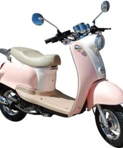 BENZHOU - EURO 5 - Scooter rétro 50cc 4T - Rose pastel et blanc + Carte Grise (SIV)